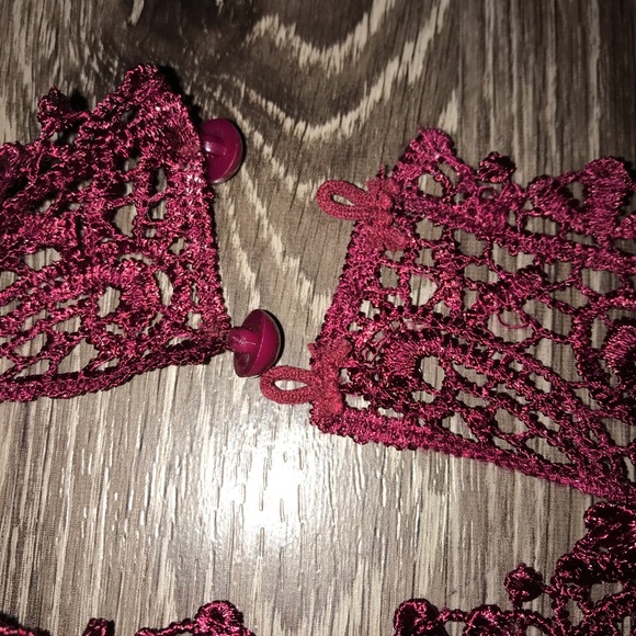 Burgundy. Front Laced. Buttons Neck. Halter Top. - Picture 4 of 6
